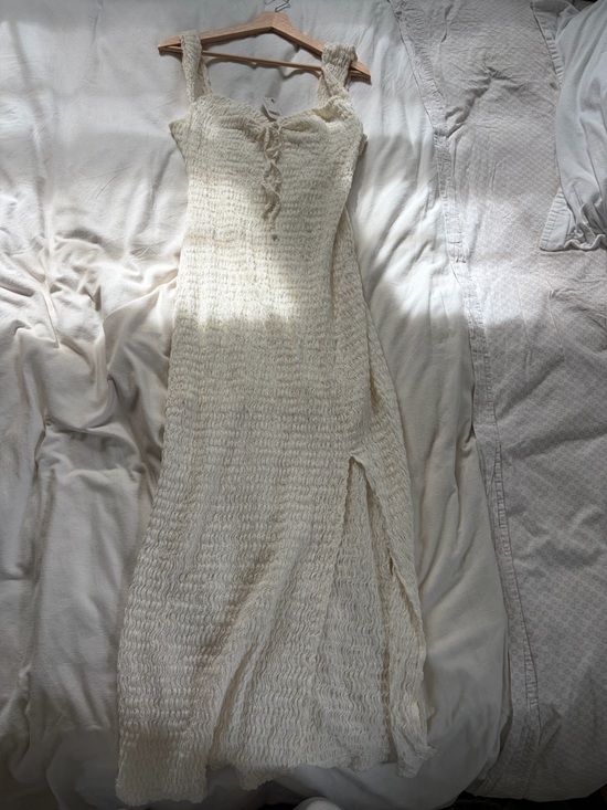 Free People Dresses & Skirts - Free People Cream Knit Midi Dress with Side Slit